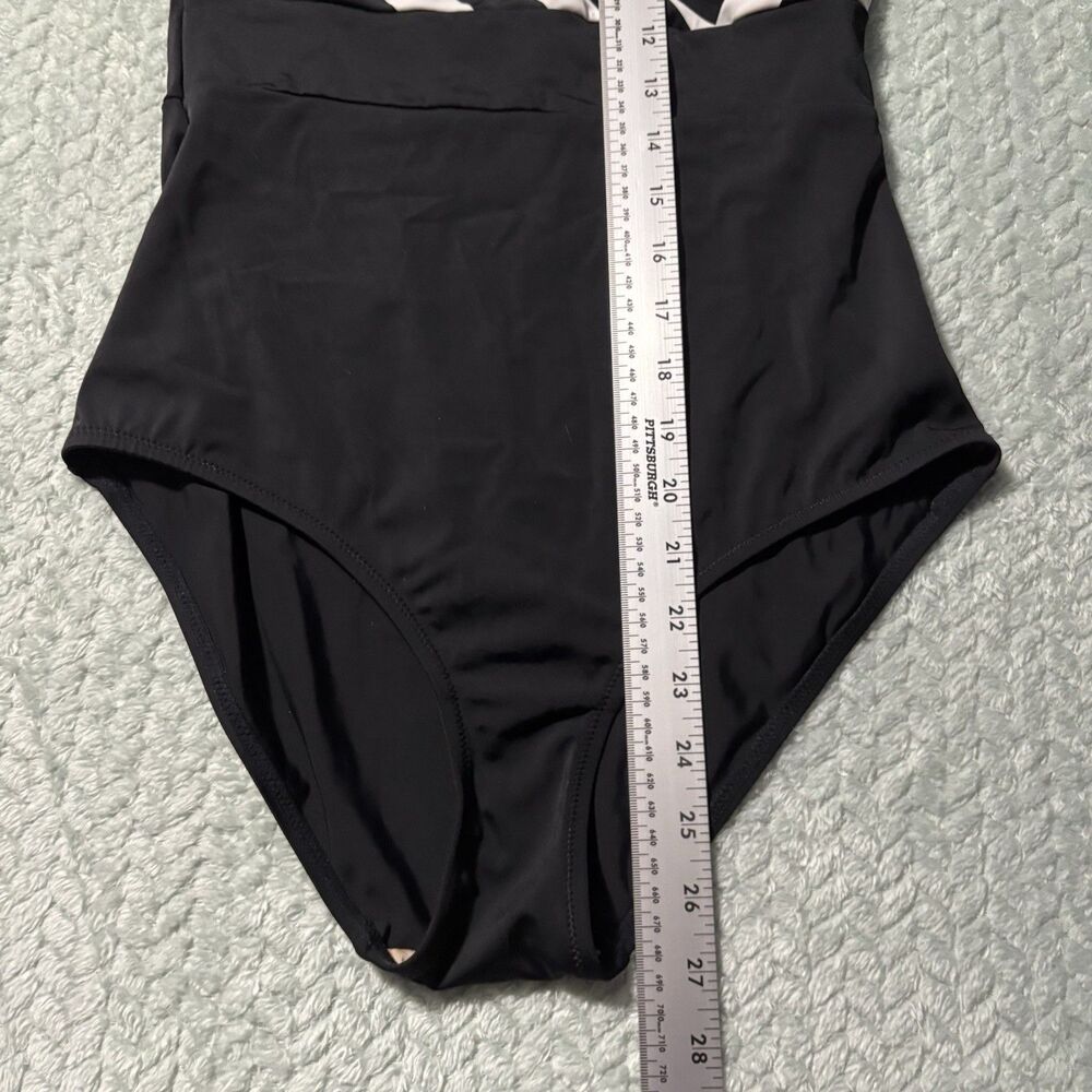 Pour Moi Womens 8 One Piece Swimsuit Black White Stripe V-Neck Tummy Control 12 - Picture 8 of 11